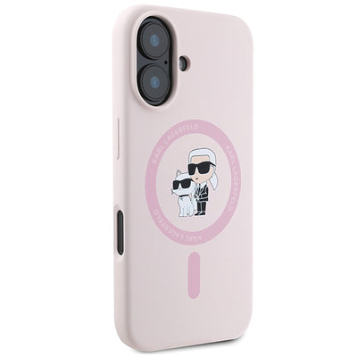 Karl Lagerfeld Silicone Karl&amp;Choupette Heads Ring MagSafe Case for iPhone 16 Plus - Pink