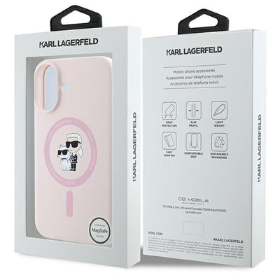 Karl Lagerfeld Silicone Karl&amp;Choupette Heads Ring MagSafe Case for iPhone 16 Plus - Pink