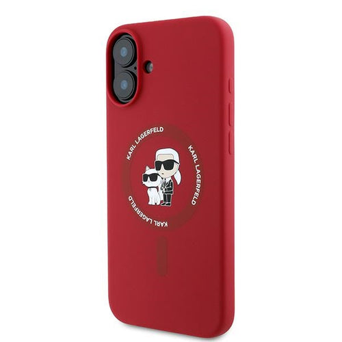 Karl Lagerfeld Silicone Karl&amp;Choupette Heads Ring MagSafe Case for iPhone 16 Plus - Red