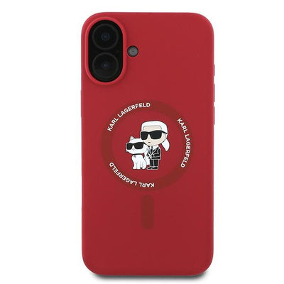 Karl Lagerfeld Silicone Karl&amp;Choupette Heads Ring MagSafe Case for iPhone 16 Plus - Red
