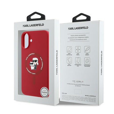 Karl Lagerfeld Silicone Karl&amp;Choupette Heads Ring MagSafe Case for iPhone 16 Plus - Red