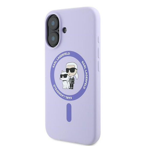 Karl Lagerfeld Silicone Karl&amp;Choupette Heads Ring MagSafe Case for iPhone 16 Plus - Purple