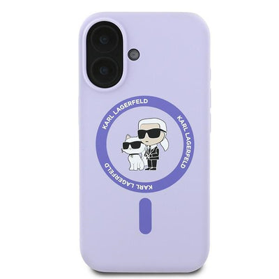 Karl Lagerfeld Silicone Karl&amp;Choupette Heads Ring MagSafe Case for iPhone 16 Plus - Purple