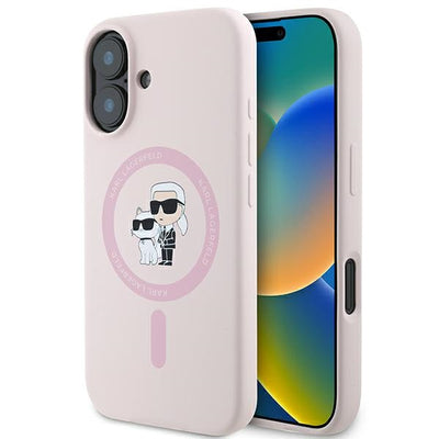 Karl Lagerfeld Silicone Karl&amp;Choupette Heads Ring MagSafe iPhone 16 Case - Pink