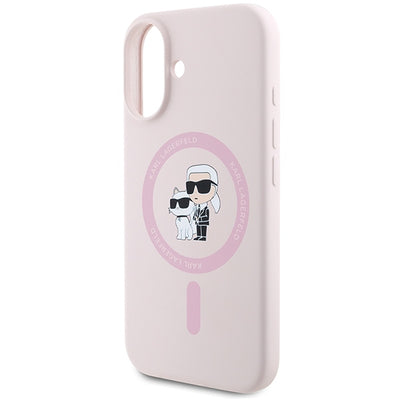 Karl Lagerfeld Silicone Karl&amp;Choupette Heads Ring MagSafe iPhone 16 Case - Pink