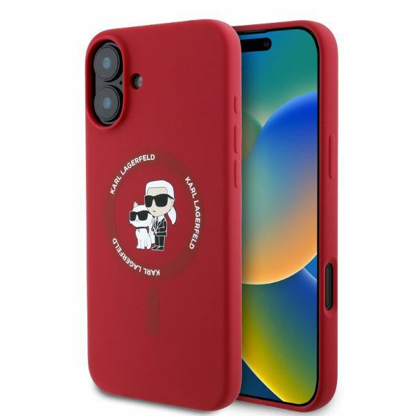 Karl Lagerfeld Silicone Karl&amp;Choupette Heads Ring MagSafe iPhone 16 Case - Red
