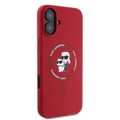 Karl Lagerfeld Silicone Karl&amp;Choupette Heads Ring MagSafe iPhone 16 Case - Red
