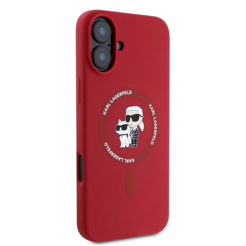 Karl Lagerfeld Silicone Karl&amp;Choupette Heads Ring MagSafe iPhone 16 Case - Red