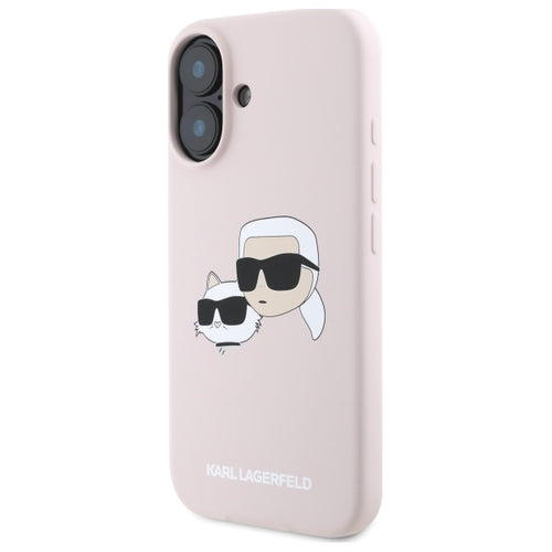 Karl Lagerfeld Silicone Nauble Heads Print MagSafe Case for iPhone 16 - Pink