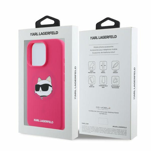 Karl Lagerfeld Silicone Choupette Head Print MagSafe iPhone 16 Pro Max Case - Fuchsia