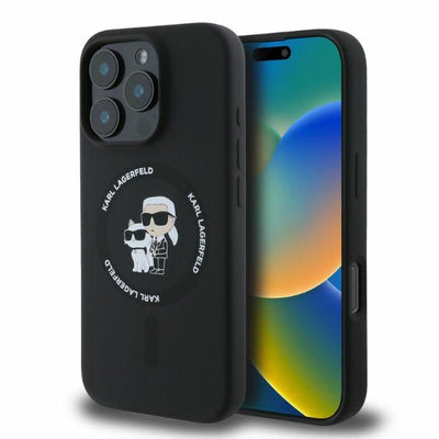 Karl Lagerfeld Silicone Karl&amp;Choupette Heads Ring MagSafe Case for iPhone 16 Pro Max - Black