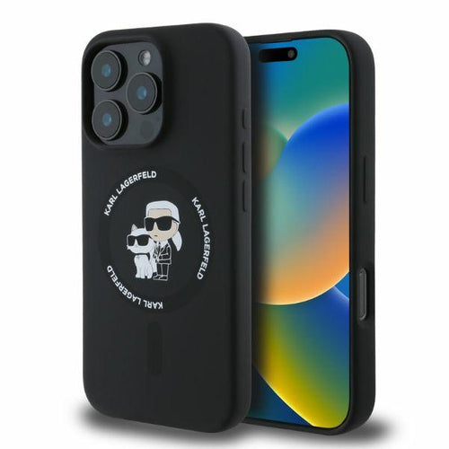 Karl Lagerfeld Silicone Karl&amp;Choupette Heads Ring MagSafe Case for iPhone 16 Pro Max - Black