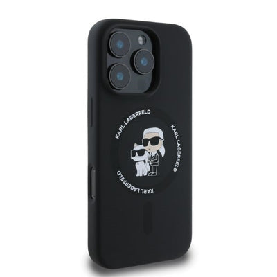 Karl Lagerfeld Silicone Karl&amp;Choupette Heads Ring MagSafe Case for iPhone 16 Pro Max - Black