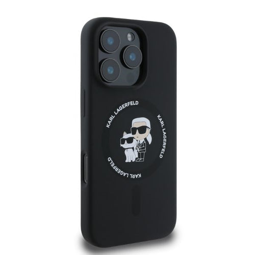 Karl Lagerfeld Silicone Karl&amp;Choupette Heads Ring MagSafe Case for iPhone 16 Pro Max - Black
