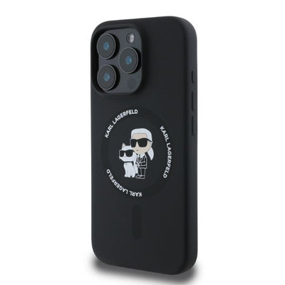 Karl Lagerfeld Silicone Karl&amp;Choupette Heads Ring MagSafe Case for iPhone 16 Pro Max - Black