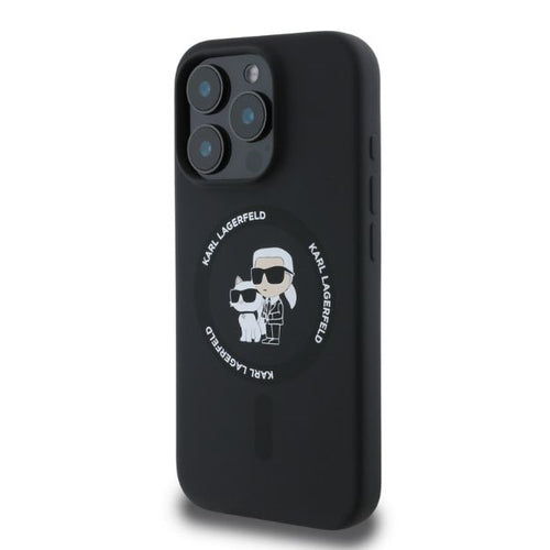 Karl Lagerfeld Silicone Karl&amp;Choupette Heads Ring MagSafe Case for iPhone 16 Pro Max - Black