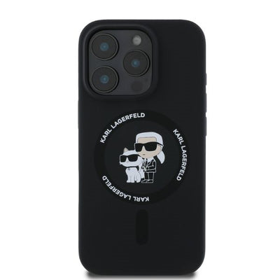 Karl Lagerfeld Silicone Karl&amp;Choupette Heads Ring MagSafe Case for iPhone 16 Pro Max - Black