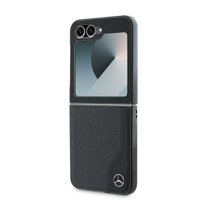 Mercedes Leather Wood Imitation MagSafe Case for Samsung Galaxy Z Flip 6 - Black