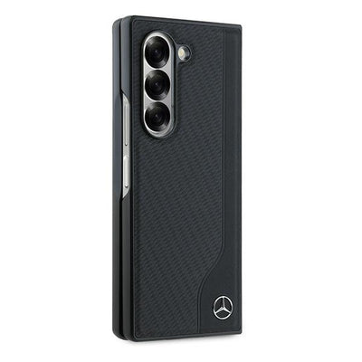 Mercedes Leather Wood Imitation MagSafe Case for Samsung Galaxy Z Fold 6 - Black