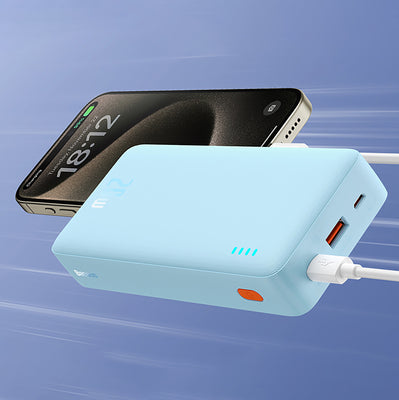 Baseus Airpow 20W 20000mAh Power Bank with White Baseus Simple Series USB-A - USB-C 50cm Cable - Blue