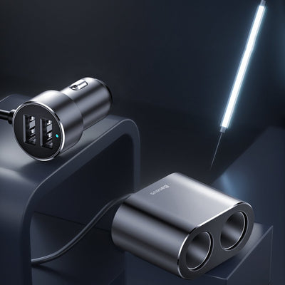 Baseus CRDYQ-01 splitter 2x cigarette lighter socket 80W 2x USB-A 3.1A - black