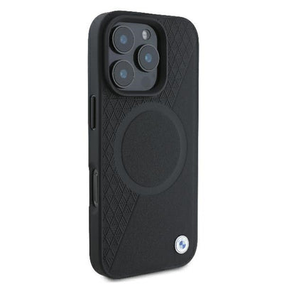 BMW Signature Leather Half Textured &amp; Circle MagSafe case for iPhone 16 Pro - black