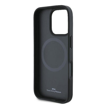 BMW Signature Leather Half Textured &amp; Circle MagSafe case for iPhone 16 Pro - black