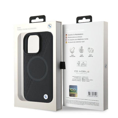 BMW Signature Leather Half Textured &amp; Circle MagSafe case for iPhone 16 Pro - black