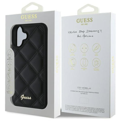 Guess Quilted Metal Logo iPhone 16 Plus Case - Black