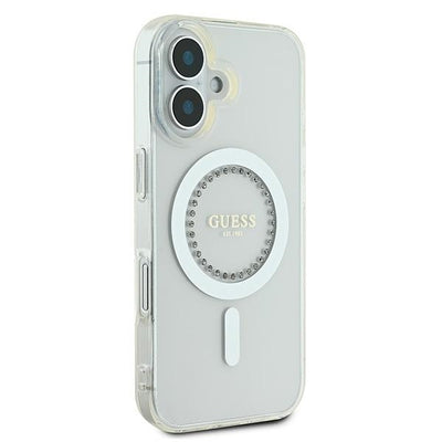 Guess IML Rhinestones MagSafe Case for iPhone 16 Plus - White