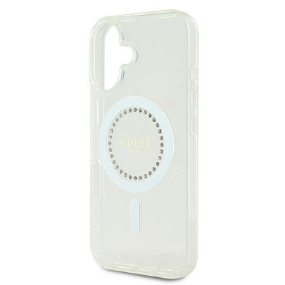 Guess IML Rhinestones MagSafe Case for iPhone 16 Plus - White