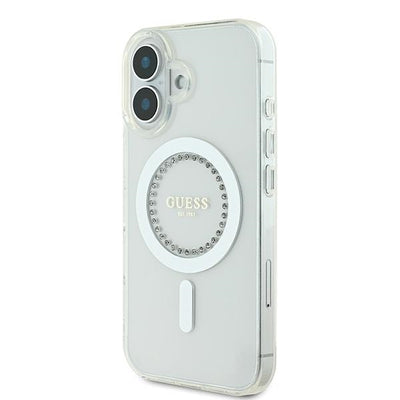 Guess IML Rhinestones MagSafe Case for iPhone 16 - White