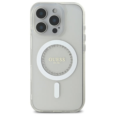 Guess IML Rhinestones MagSafe Case for iPhone 16 Pro Max - White