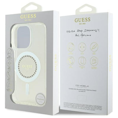 Guess IML Rhinestones MagSafe Case for iPhone 16 Pro Max - White