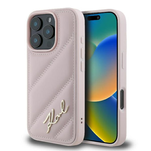 Karl Lagerfeld Quilted Signature iPhone 16 Pro Case - Pink