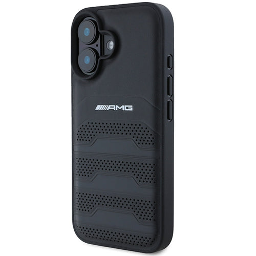 AMG Leather Debossed Lines Black Logo iPhone 16 Case - Black — Mercedes