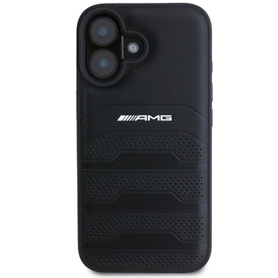 AMG Leather Debossed Lines Black Logo iPhone 16 Case - Black — Mercedes