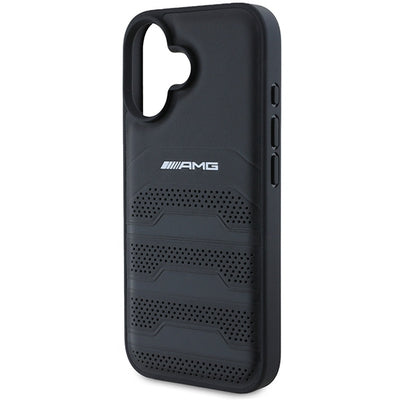 AMG Leather Debossed Lines Black Logo iPhone 16 Case - Black — Mercedes