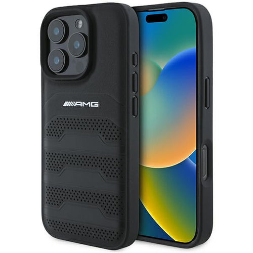 AMG Leather Debossed Lines Black Logo iPhone 16 Pro Max Case - Black — Mercedes