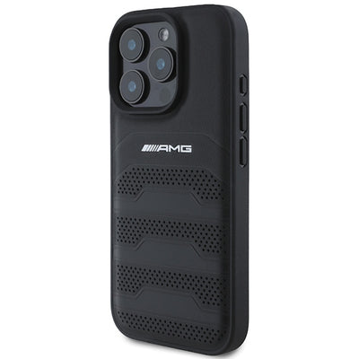 AMG Leather Debossed Lines Black Logo iPhone 16 Pro Max Case - Black — Mercedes