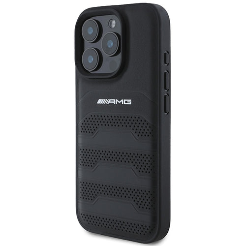 AMG Leather Debossed Lines Black Logo iPhone 16 Pro Max Case - Black — Mercedes