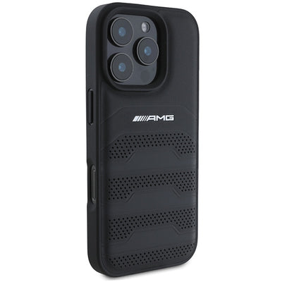 AMG Leather Debossed Lines Black Logo iPhone 16 Pro Max Case - Black — Mercedes