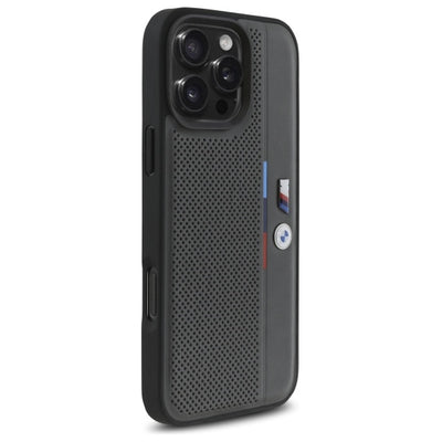BMW M Perforated Tricolor Detail Line iPhone 16 Pro Case - Dark Gray