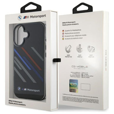 BMW Motosport IML Random Stripes iPhone 16 Plus Case - Black