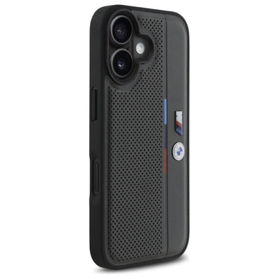 BMW M Perforated Tricolor Detail Line iPhone 16 Case - Dark Gray