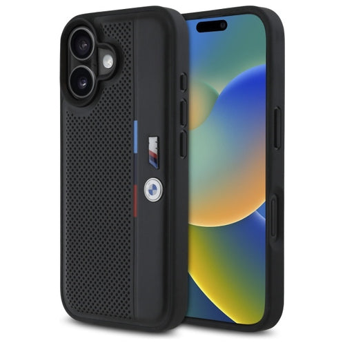 BMW M Perforated Tricolor Detail Line iPhone 16 Case - Black
