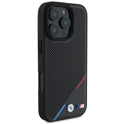 BMW M Perforated Tricolor Line MagSafe Case for iPhone 16 Pro - Black