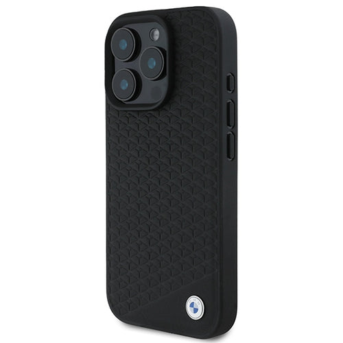 BMW Signature Leather Diamond Metal Logo MagSafe Case for iPhone 16 Pro Max - Black