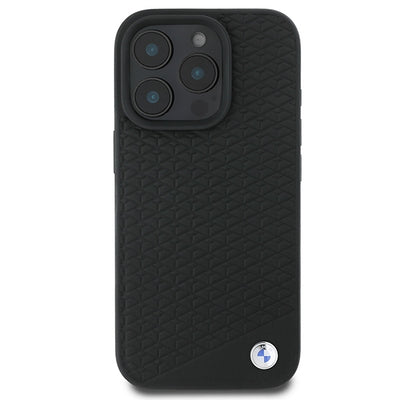 BMW Signature Leather Diamond Metal Logo MagSafe Case for iPhone 16 Pro Max - Black