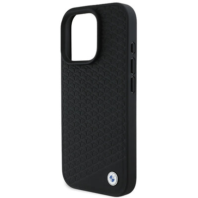 BMW Signature Leather Diamond Metal Logo MagSafe Case for iPhone 16 Pro Max - Black